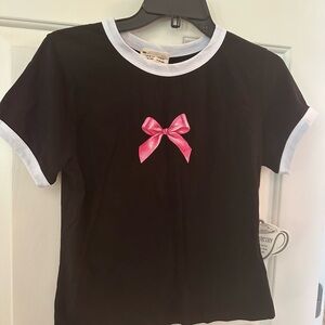 French Pastry Pink Bow Tee- Juniors Lg